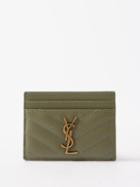 Saint Laurent - Ysl-plaque Quilted-leather Cardholder - Womens - Light Green