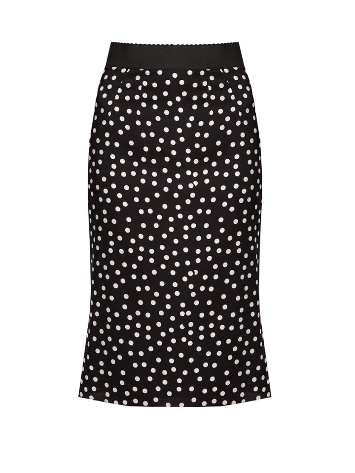Dolce & Gabbana Polka-dot Print Stretch-silk Midi Skirt