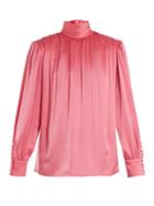 Matchesfashion.com Gucci - Roll Neck Gathered Silk Charmeuse Blouse - Womens - Pink