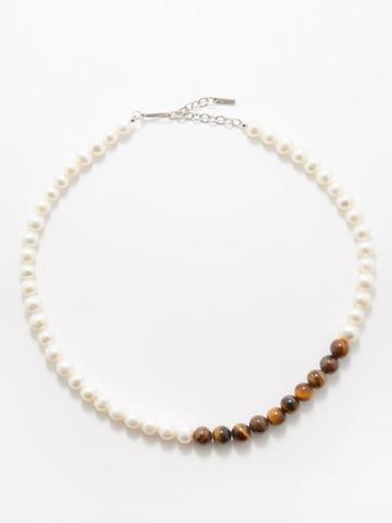 Completedworks - Pearl, Tiger's Eye & Recycled Silver Necklace - Mens - Tigers Eye