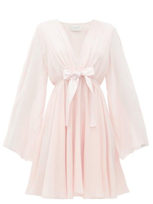 Matchesfashion.com Giambattista Valli - Plunge-neckline Tie-waist Silk-crepe Dress - Womens - Light Pink