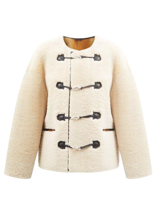 Totme - Clasp-front Leather-trim Shearling Jacket - Womens - Cream