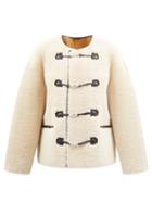 Totme - Clasp-front Leather-trim Shearling Jacket - Womens - Cream