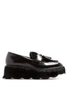 Matchesfashion.com Prada - Tassel Embellished Leather Flatform Loafers - Womens - Black