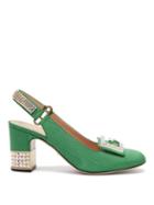 Matchesfashion.com Gucci - Madelyn Crystal Embellished Moir Slingback Pumps - Womens - Green