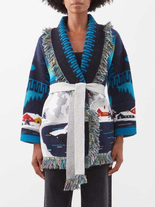 Alanui - Arctic Surfers-jacquard Cashmere Cardigan - Womens - Blue Multi