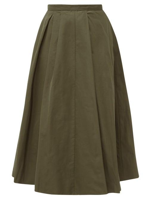 Matchesfashion.com Rochas - High Rise Technical Twill Midi Skirt - Womens - Green