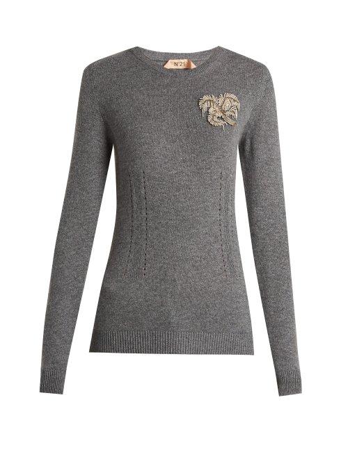 Matchesfashion.com No. 21 - Crystal Appliqu Cashmere Knit Sweater - Womens - Grey