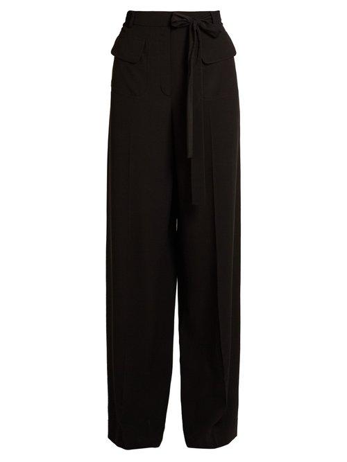 Matchesfashion.com Valentino - Tie Waist Wide Leg Silk Crepe De Chine Trousers - Womens - Black
