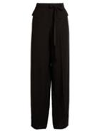 Matchesfashion.com Valentino - Tie Waist Wide Leg Silk Crepe De Chine Trousers - Womens - Black