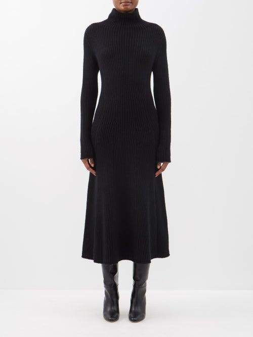Johnstons Of Elgin - High-neck Ribbed-knit Cashmere Midi Dress - Womens - Black
