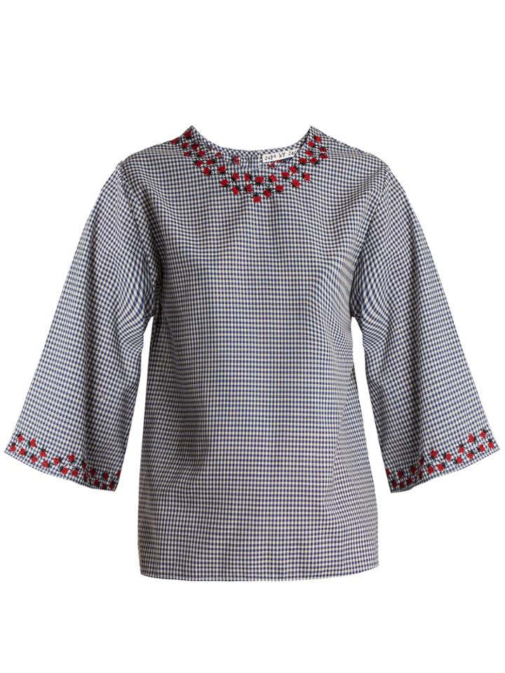 Jupe By Jackie Gasparilla Embroidered Gingham Cotton Top