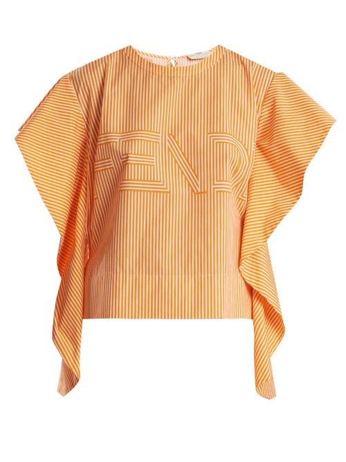 Matchesfashion.com Fendi - Logo Print Striped Cotton Poplin Top - Womens - Orange