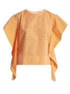Matchesfashion.com Fendi - Logo Print Striped Cotton Poplin Top - Womens - Orange
