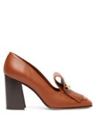 Matchesfashion.com Valentino - Uptown Fringed Leather Loafer Pumps - Womens - Dark Tan