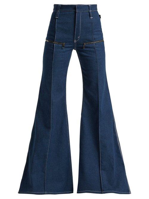 Matchesfashion.com Chlo - Contrast Topstitching Flared Jeans - Womens - Dark Blue