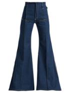 Matchesfashion.com Chlo - Contrast Topstitching Flared Jeans - Womens - Dark Blue