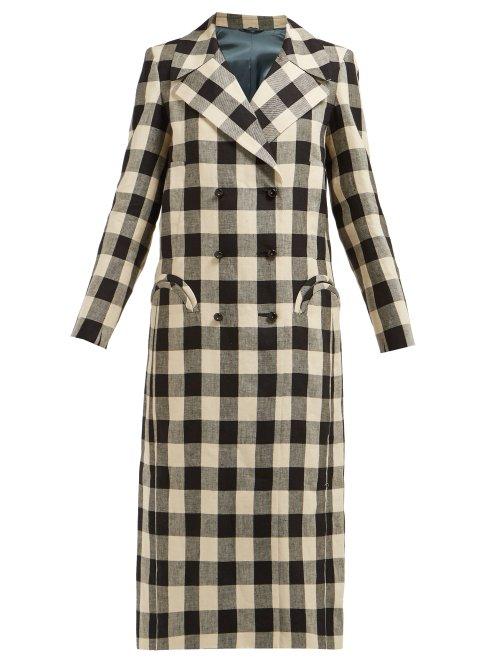 Matchesfashion.com Blaz Milano - Pequod Double Breasted Check Linen Coat - Womens - Black White