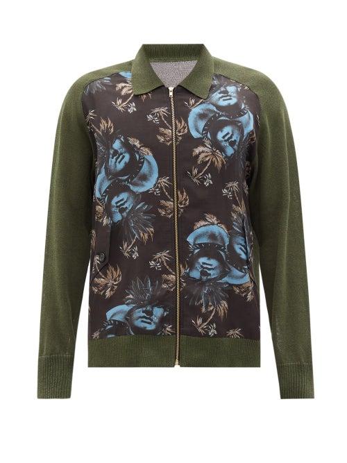 Matchesfashion.com Undercover - Zipped Statue And Palm-print Jersey Sweater - Mens - Black