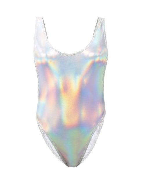 Matchesfashion.com Norma Kamali - Marissa Iridescent Scoop-back Swimsuit - Womens - Silver