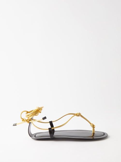 The Row - Knot Metallic-leather Wraparound-strap Sandals - Womens - Gold