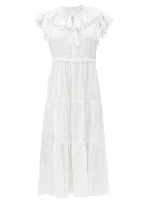 Matchesfashion.com See By Chlo - Ruffled Cotton-voile Midi Dress - Womens - White