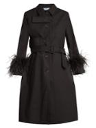 Prada Feather-trimmed Resin-coated Cotton Coat