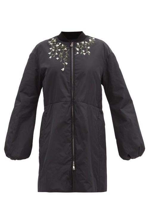 Matchesfashion.com Giambattista Valli - Floral-embroidered Padded-shell Coat - Womens - Black
