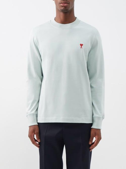 Ami - Ami De Caur-logo Cotton Long-sleeved T-shirt - Mens - Green