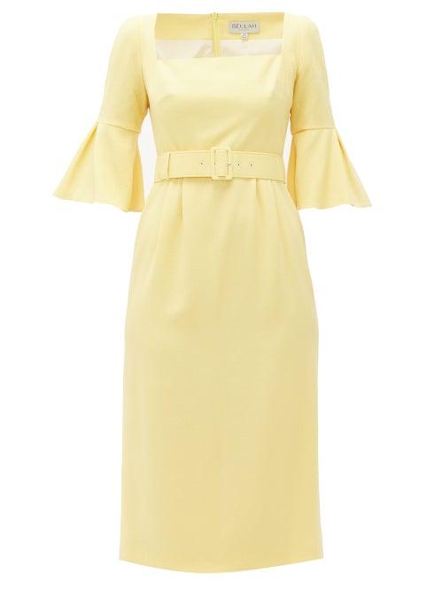 Matchesfashion.com Beulah - Camellia Belted Wool-crepe Dress - Womens - Light Yellow