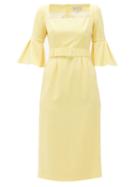 Matchesfashion.com Beulah - Camellia Belted Wool-crepe Dress - Womens - Light Yellow