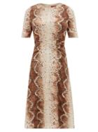 Matchesfashion.com Altuzarra - Silvia Snake-print Silk-crepe Midi Dress - Womens - Ivory