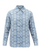 Matchesfashion.com Muzungu Sisters - Fern Sweetheart-print Linen Shirt - Womens - Blue Print