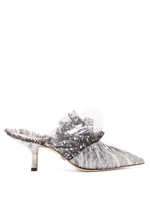 Matchesfashion.com Midnight 00 - Antoinette Polka Dot Tulle & Pvc Mules - Womens - Black White