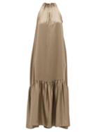 Matchesfashion.com Asceno - Ibiza High-neck Tiered Silk Maxi Dress - Womens - Brown
