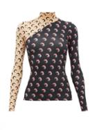 Matchesfashion.com Marine Serre - Crescent Moon Print Roll Neck Jersey Top - Womens - Black Beige