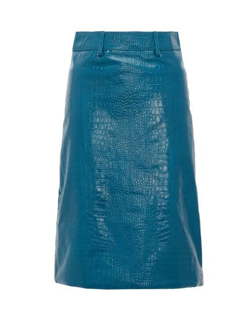 Matchesfashion.com Dodo Bar Or - Lolitta Crocodile-effect Leather Skirt - Womens - Blue