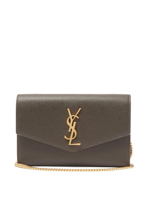 Matchesfashion.com Saint Laurent - Uptown Mini Ysl Grained-leather Cross-body Bag - Womens - Dark Grey