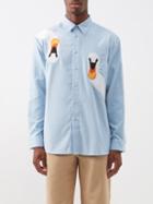 Jw Anderson - Swan-embroidered Cotton-twill Shirt - Mens - Light Blue
