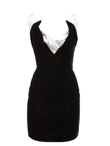 Matchesfashion.com William Vintage - Thierry Mugler Velvet And Lam Mini Dress - Womens - Black White