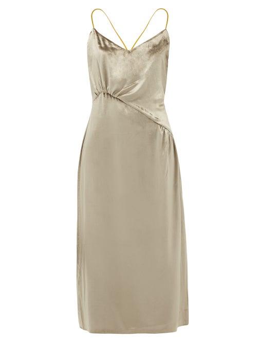 Matchesfashion.com Ssone - Christie Gathered Velvet Midi Dress - Womens - Silver