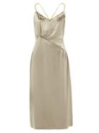 Matchesfashion.com Ssone - Christie Gathered Velvet Midi Dress - Womens - Silver