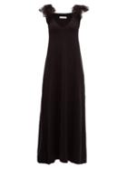 Matchesfashion.com Ryan Roche - Ruffled Lace Trim Cashmere Dress - Womens - Black