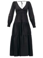 Matchesfashion.com Three Graces London - Theodora V-neck Tiered Cotton Dress - Womens - Black