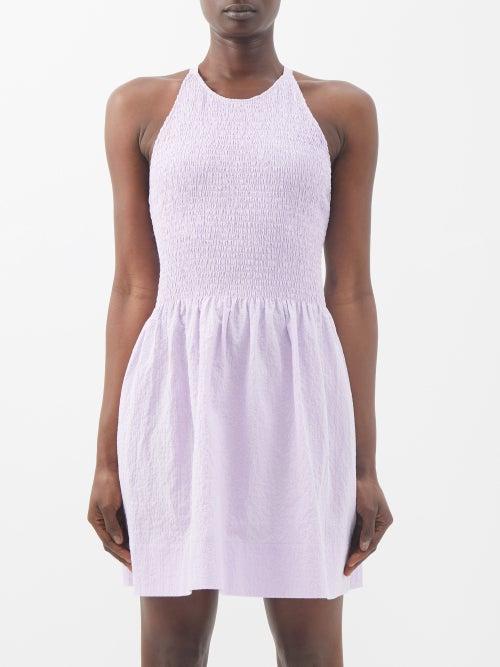 Three Graces London - Corinne Shirred Cotton-poplin Mini Dress - Womens - Lilac