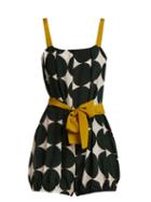 Matchesfashion.com Adriana Degreas - Cacao Polka Dot Print Silk Playsuit - Womens - Green Multi
