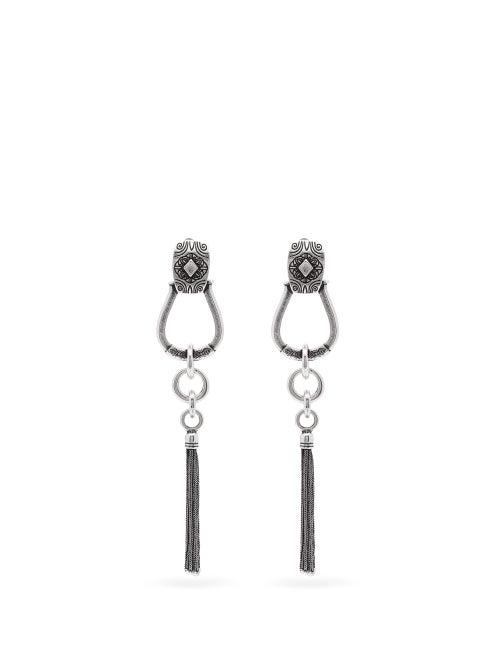 Matchesfashion.com Etro - Horseshoe Tasselled Drop Clip Earrings - Womens - Silver