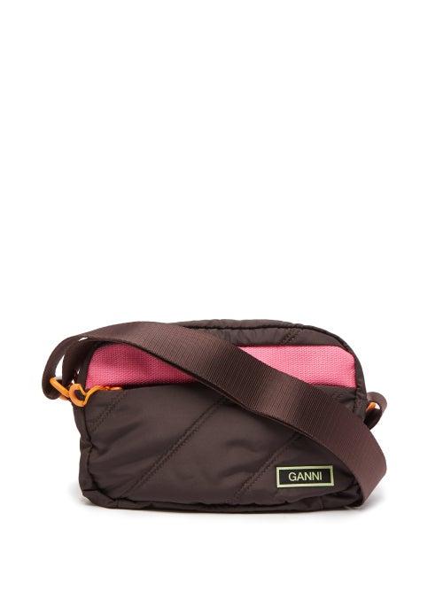 Ganni - Quilted Recycled Shell Cross-body Bag - Womens - Brown