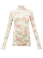 Matchesfashion.com Paco Rabanne - Rose Print Ribbed Cotton Blend Top - Womens - Multi
