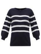 Ladies Rtw A.p.c. - Lizzy Cropped-sleeve Striped Cotton-blend Sweater - Womens - Navy Stripe